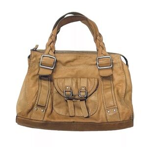 Fossil Genuine Leather Pebble Worn In Handbag Braided Handles & Buckles Tan